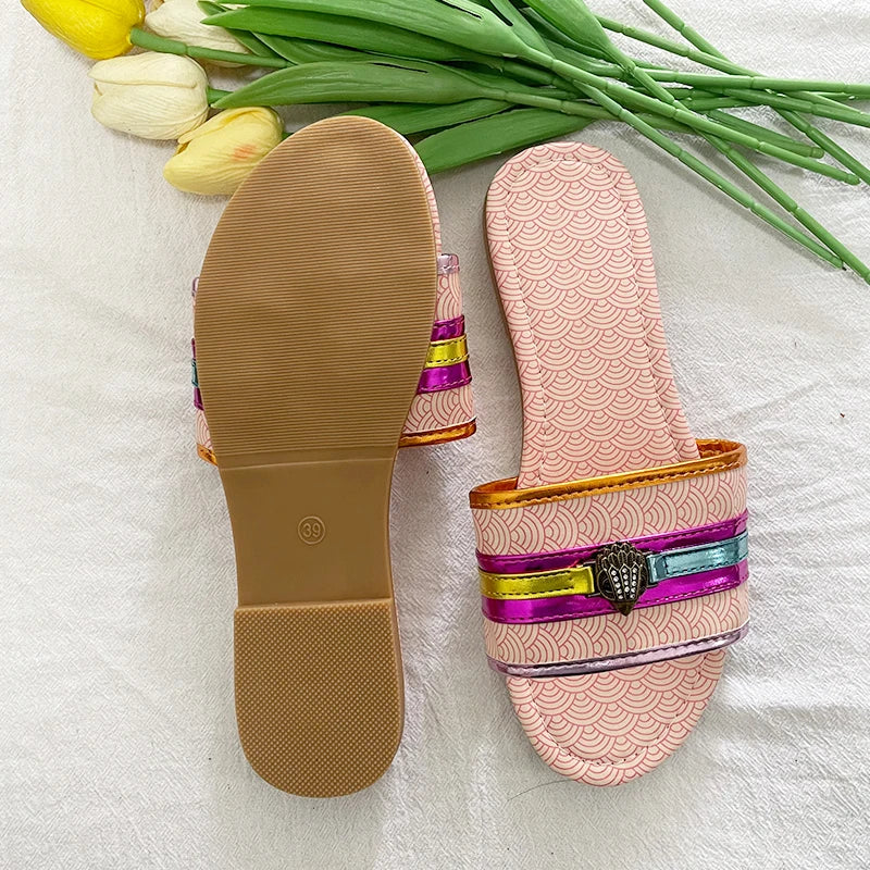 Luxury Slippers | Striped Flat Shoes