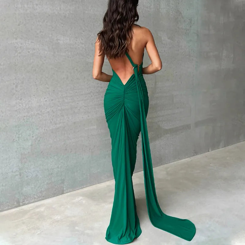 Hugcitar One Shoulder Backless | Adjustable Strap  Maxi Dress