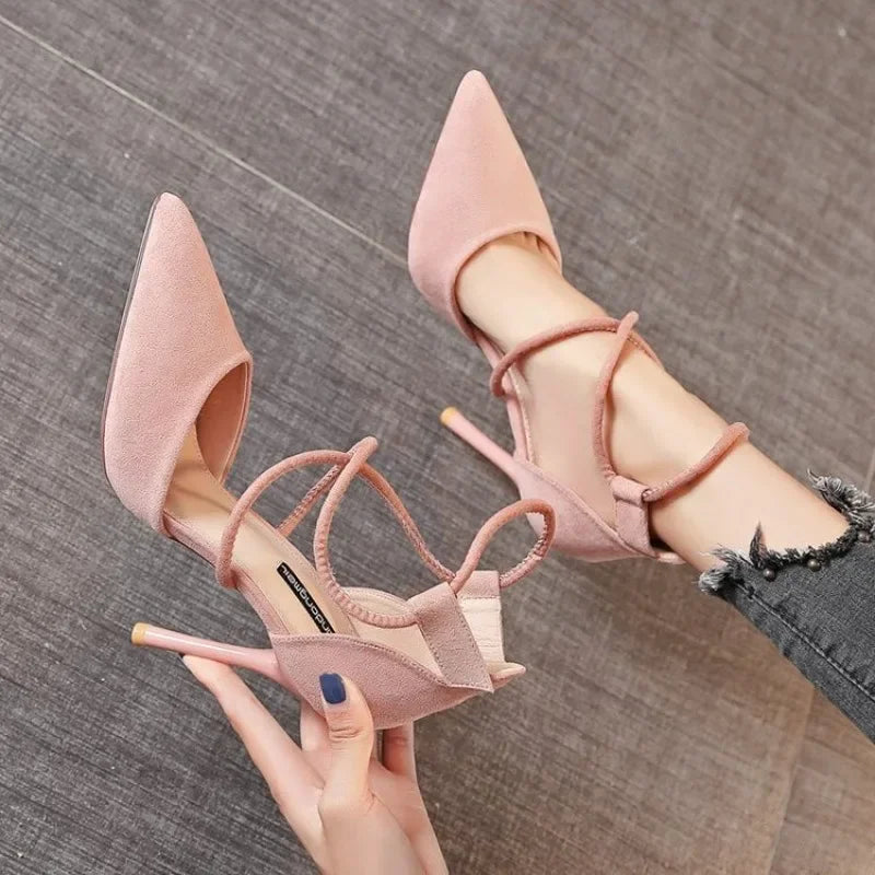 Cross-Strap Roman Sandals | Suede High Heels