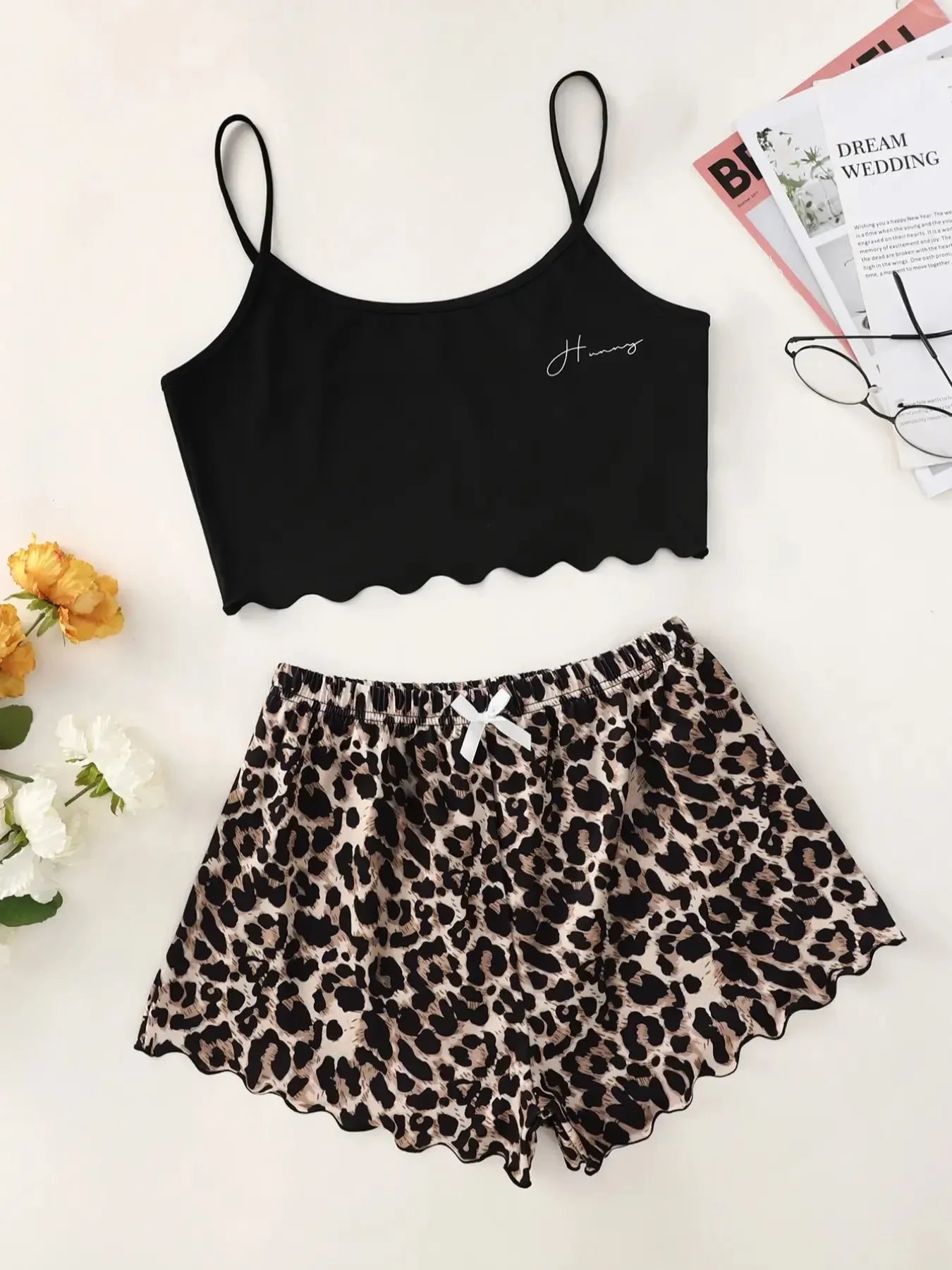 Women's Sexy Leopard Print Short Pajamas Set | Spaghetti Strap Lingerie