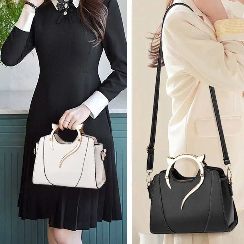 Cute Cat PU Handbag | Women’s Elegant Top Handle Bag