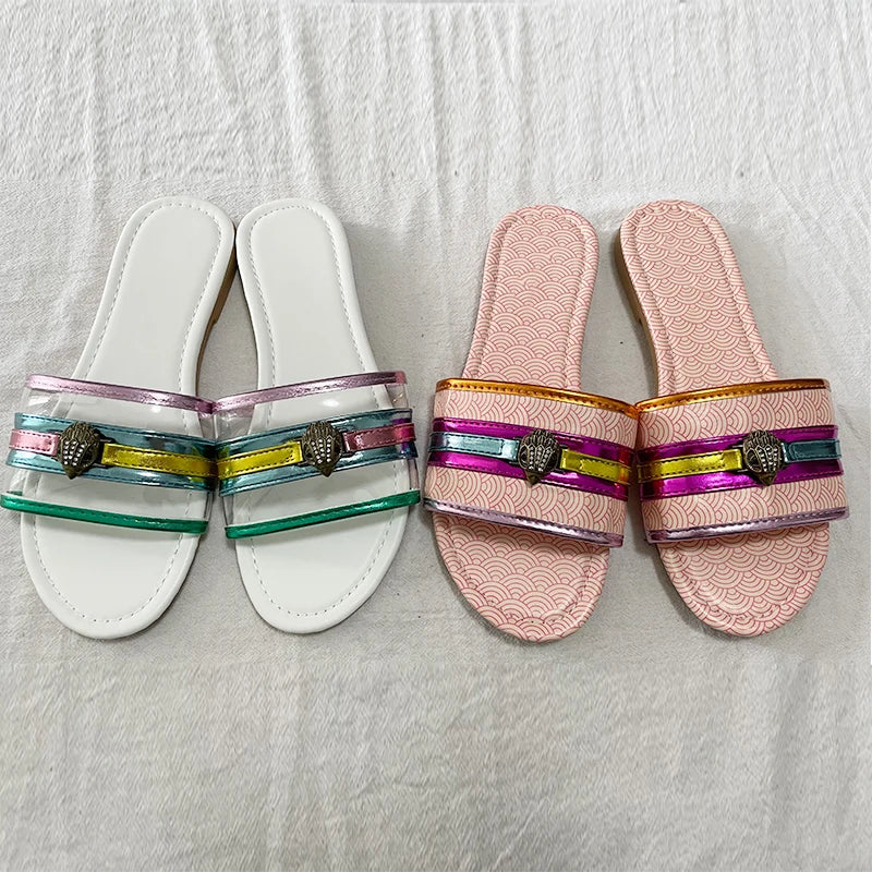 Luxury Slippers | Striped Flat Shoes