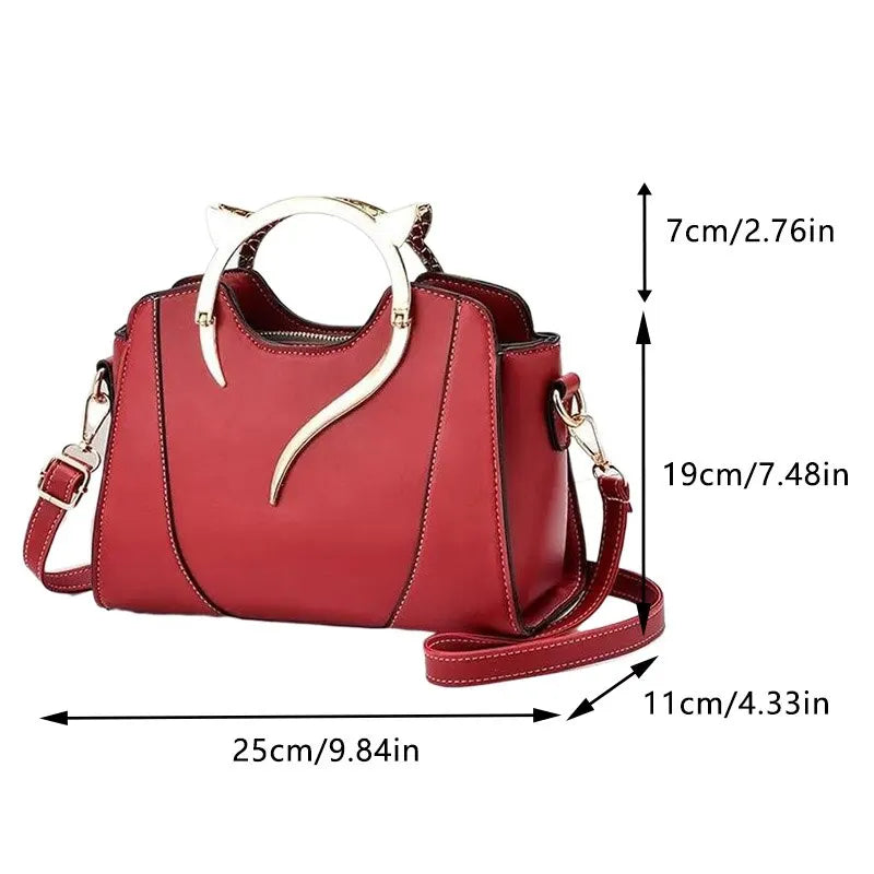 Cute Cat PU Handbag | Women’s Elegant Top Handle Bag