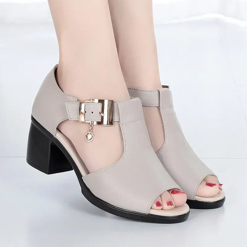 Fish Mouth Chunky Heel Sandals | Casual Sandals