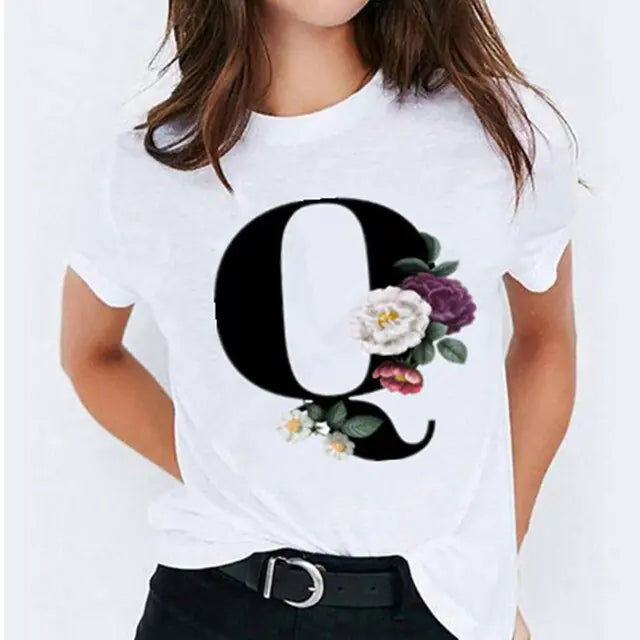 25 ( A - Y ) Letter Printed Women's T-shirts