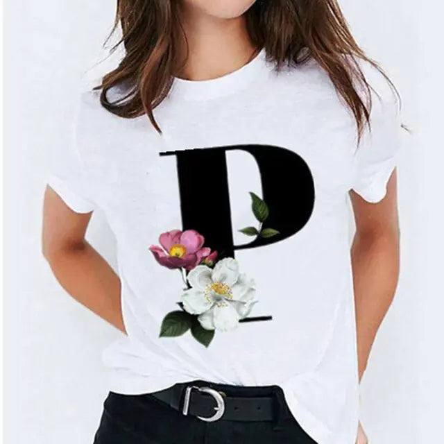 25 ( A - Y ) Letter Printed Women's T-shirts