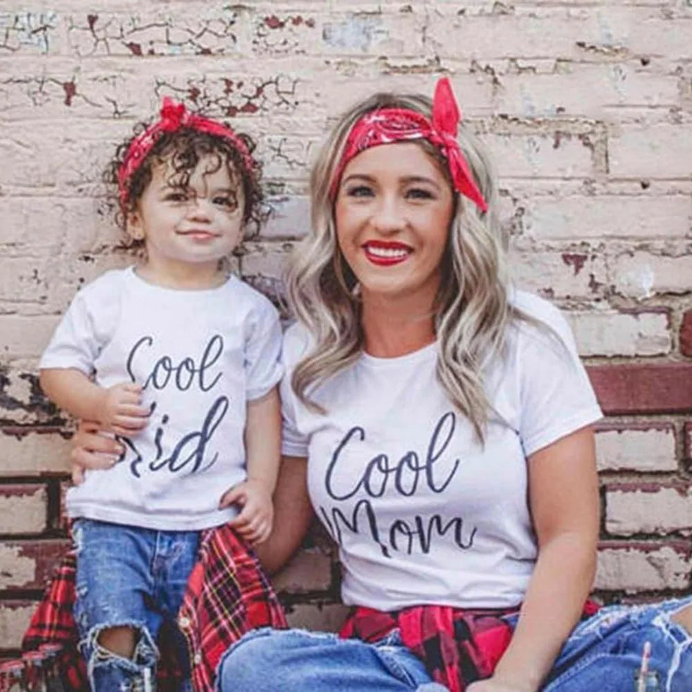 Cool Mom' & 'Cool Kid' Matching | Mom & Child Short Sleeve Shirts