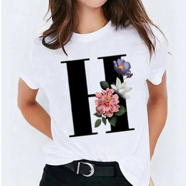 25 ( A - Y ) Letter Printed Women's T-shirts