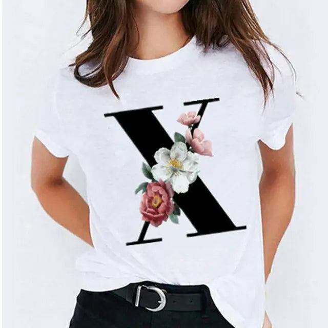 25 ( A - Y ) Letter Printed Women's T-shirts