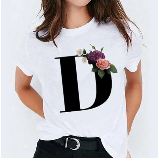 25 ( A - Y ) Letter Printed Women's T-shirts