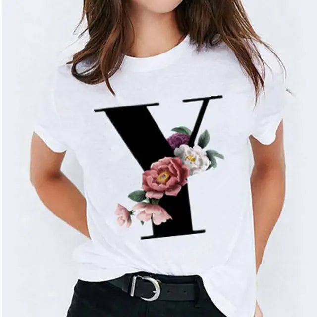 25 ( A - Y ) Letter Printed Women's T-shirts