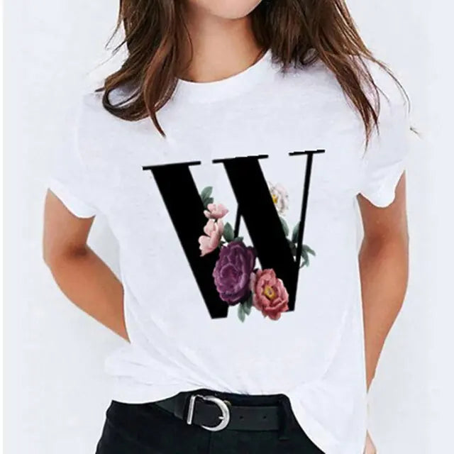 25 ( A - Y ) Letter Printed Women's T-shirts