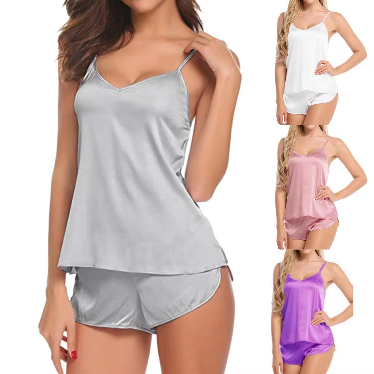 Sexy Women Pajamas Set | V-Neck Sleeveless Top + Shorts Home Suit