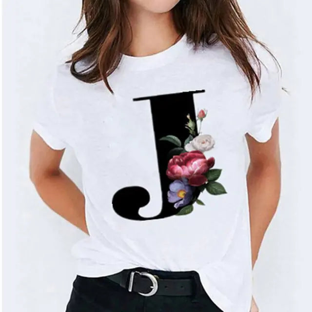 25 ( A - Y ) Letter Printed Women's T-shirts