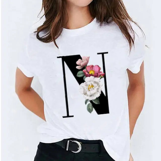 25 ( A - Y ) Letter Printed Women's T-shirts