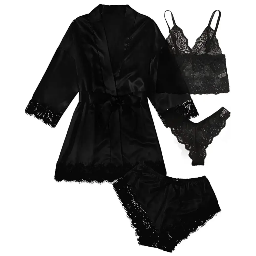 Women’s Sleep Lounge | European American 4-piece Pajama Sets - Black / S - pajamas