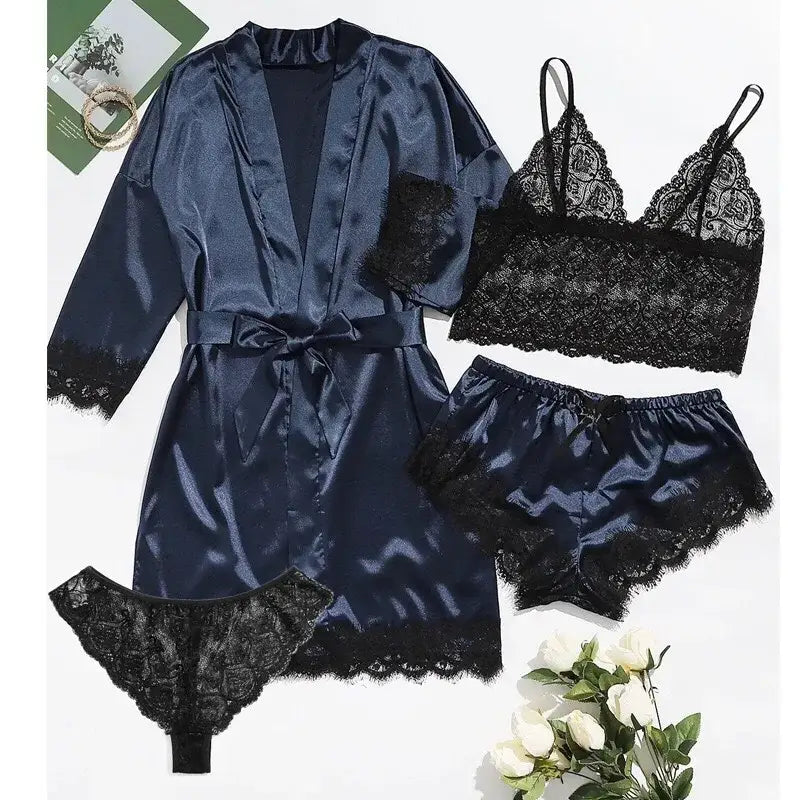 Women’s Sleep Lounge | European American 4-piece Pajama Sets - Dark Blue / S - pajamas