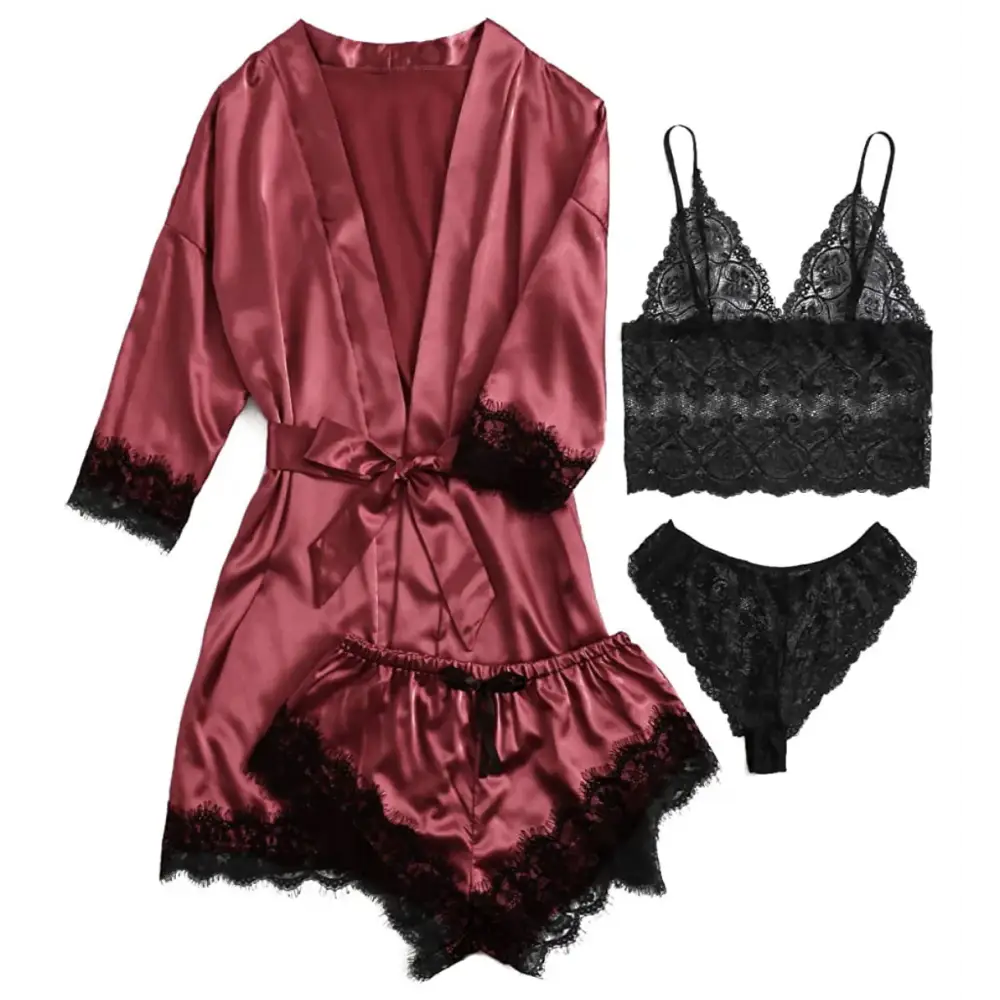 Women’s Sleep Lounge | European American 4-piece Pajama Sets - Wine Red / S - pajamas