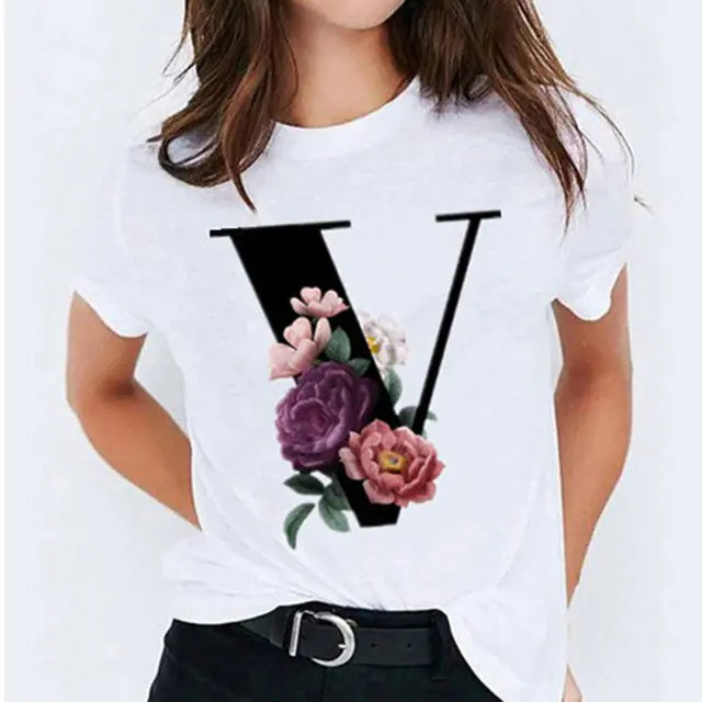 25 ( A - Y ) Letter Printed Women's T-shirts