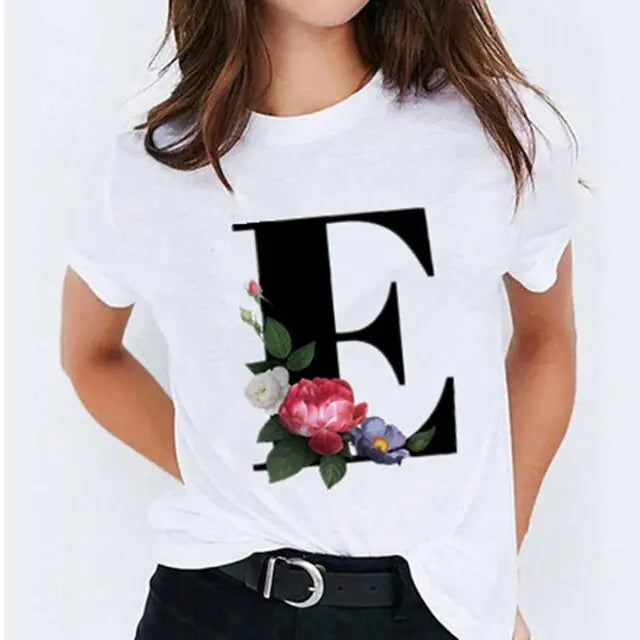 25 ( A - Y ) Letter Printed Women's T-shirts